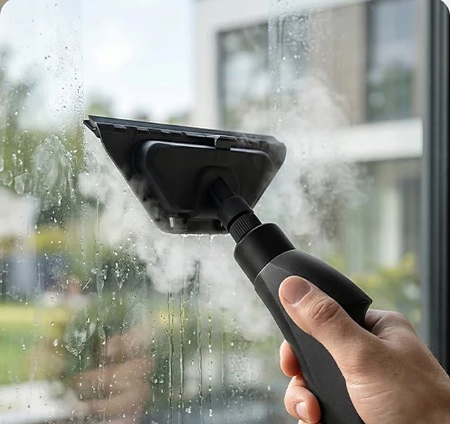 Squeegee head cleaning a window